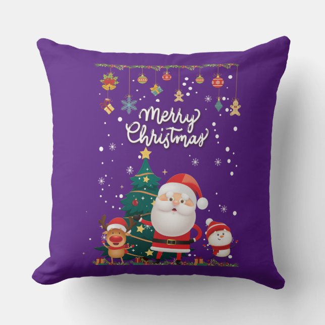 Funny Santa, Snowman, Reindeer Merry Christmas Cushion (Front)