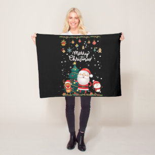 Funny Santa, Snowman, Reindeer Merry Christmas Fleece Blanket