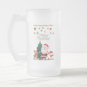 Funny Santa, Snowman, Reindeer Merry Christmas Frosted Glass Beer Mug