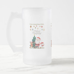 Funny Santa, Snowman, Reindeer Merry Christmas Frosted Glass Beer Mug