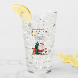 Funny Santa, Snowman, Reindeer Merry Christmas Glass