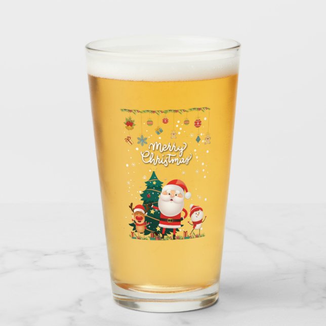 Funny Santa, Snowman, Reindeer Merry Christmas Glass (Front Filled)