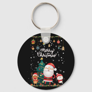 Funny Santa, Snowman, Reindeer Merry Christmas Key Ring