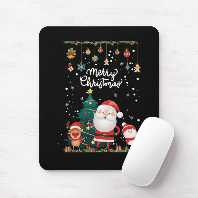 Funny Santa, Snowman, Reindeer Merry Christmas Mouse Mat (With Mouse)