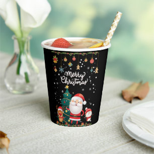 Funny Santa, Snowman, Reindeer Merry Christmas Paper Cups