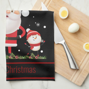 Funny Santa, Snowman, Reindeer Merry Christmas  Tea Towel