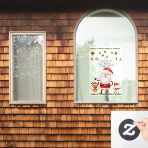 Funny Santa, Snowman, Reindeer Merry Christmas Win Window Cling