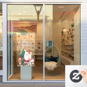 Funny Santa, Snowman, Reindeer Merry Christmas Window Cling