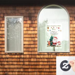 Funny Santa, Snowman, Reindeer Merry Christmas Window Cling