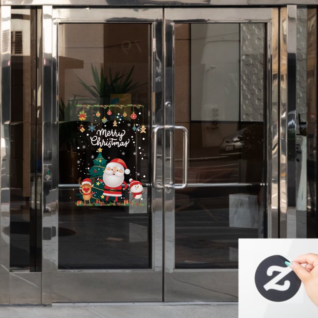 Funny Santa, Snowman, Reindeer Merry Christmas  Window Cling (Office Door)