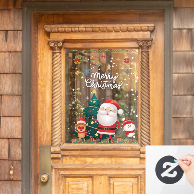 Funny Santa, Snowman, Reindeer Merry Christmas Window Cling (Home Door)