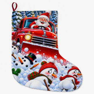 Funny Santa Snowplow Pooping Snowmen Christmas Large Christmas Stocking