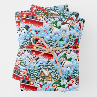Funny Santa Snowplow Pooping Snowmen Christmas Wrapping Paper Sheet