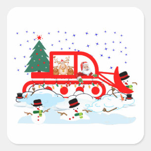 Funny Santa Snowplowing Snowmen Square Sticker