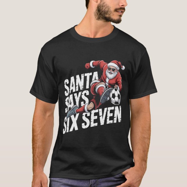 Funny Santa Soccer Kicking Ball Graphic Tee | Chri (Front)