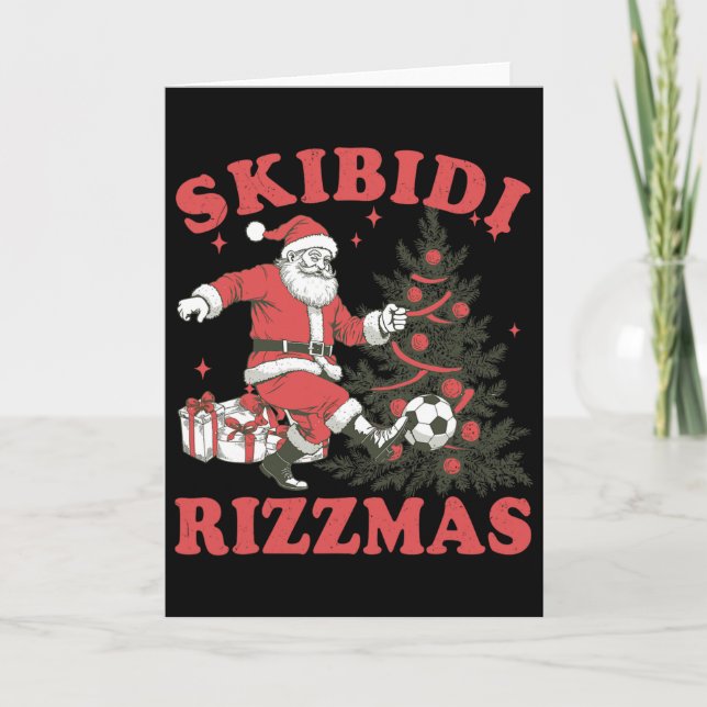 Funny Santa Soccer Skibidi Rizzmas Christmas Tree  Card (Front)