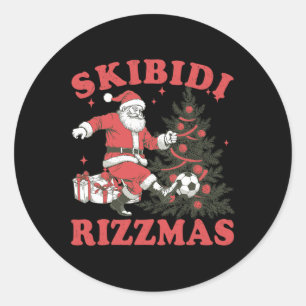 Funny Santa Soccer Skibidi Rizzmas Christmas Tree  Classic Round Sticker
