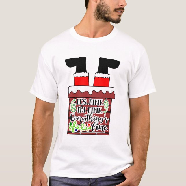 Funny Santa Stuck in Chimney Christmas Humor T-Shirt (Front)