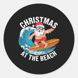 Funny Santa Surfing Christmas In July Xmas Summer Classic Round Sticker