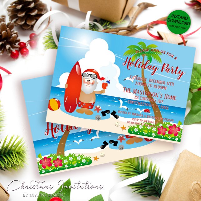 Funny Santa Tropical Beach Christmas Party Invitation (Creator Uploaded)