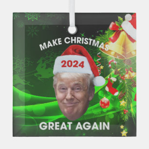 Funny Santa Trump 2024 Make Christmas Great Again  Glass Tree Decoration