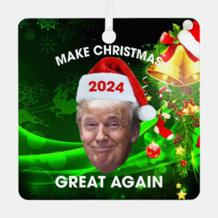 Funny Santa Trump 2024 Make Christmas Great Again  Metal Tree Decoration