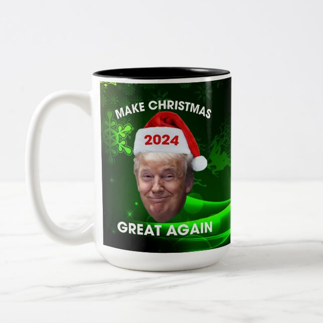 Funny Santa Trump 2024 Make Christmas Great Again  Two-Tone Coffee Mug (Left)