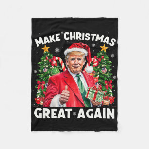 Funny Santa Trump 2025 Make Christmas Great Again Fleece Blanket