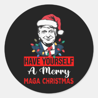 Funny Santa Trump Have Yourself A Merry Christmas  Classic Round Sticker