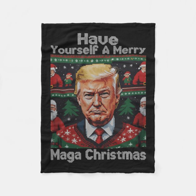 Funny Santa Trump Have Yourself A Merry Christmas  Fleece Blanket (Front)