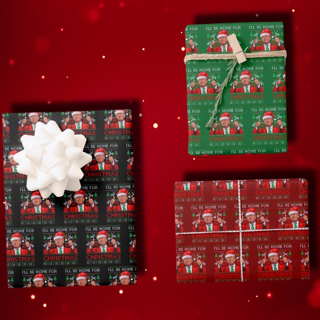 Funny Santa Trump I'll Be Home For Christmas Wrapping Paper Sheet (Creator Uploaded)