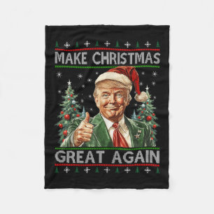 Funny Santa Trump Make Christmas Great Again Ugly  Fleece Blanket