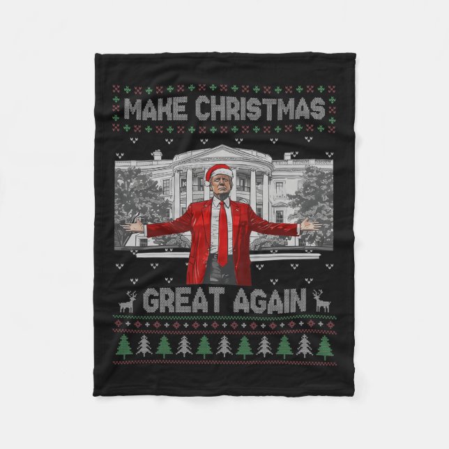 Funny Santa Trump Make Christmas Great Again Ugly  Fleece Blanket (Front)