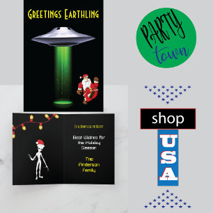 Funny Santa 🎅🛸 UFO Christmas Greeting Card