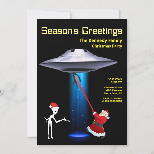 Funny Santa 🎅🛸 UFO Christmas Party Holiday Card (Front)