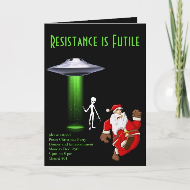 Funny Santa 🎅🛸 UFO Christmas Party Holiday Card (Front)