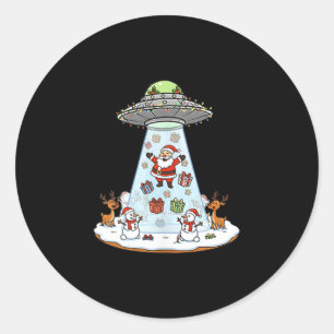 Funny Santa Ufo Delivery Happy Reindeer Snowman Ch Classic Round Sticker
