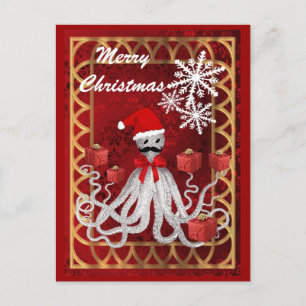 Funny Santa vintage steampunk Christmas octopus Holiday Postcard