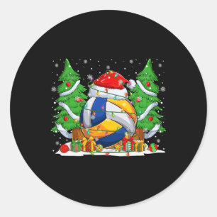 Funny Santa Volleyball Ball & Net Christmas Li Classic Round Sticker