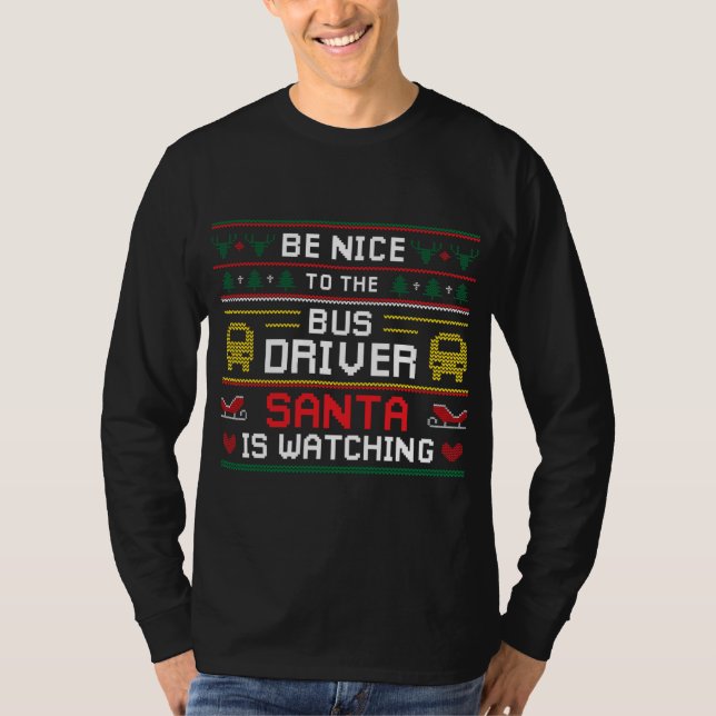 Funny Santa Watching Ugly Christmas Design School  T-Shirt (Front)