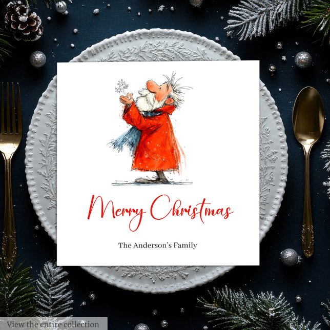 Funny Santa Watercolor Christmas Dinner Napkins (Funny Santa Watercolor Christmas Dinner Napkins)