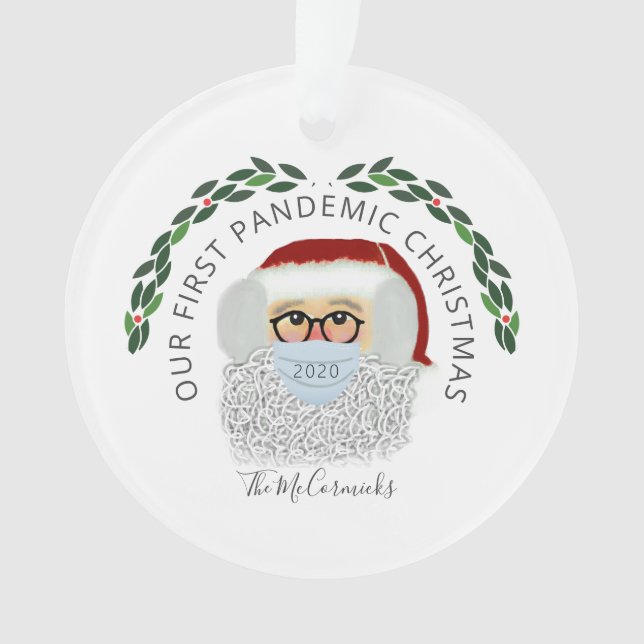 Funny Santa Wearing Face Mask Covid Personalised Ornament (Front)