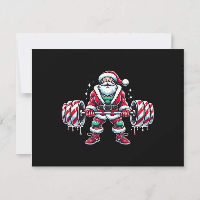 Funny Santa Weightlifting Christmas Fitness Gym De Holiday Card (Front)