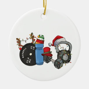 Funny Santa Weightlifting Dumbbells Gym Christmas Ceramic Tree Decoration