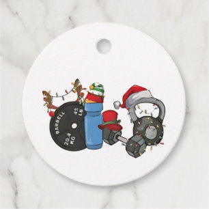 Funny Santa Weightlifting Dumbbells Gym Christmas Favour Tags
