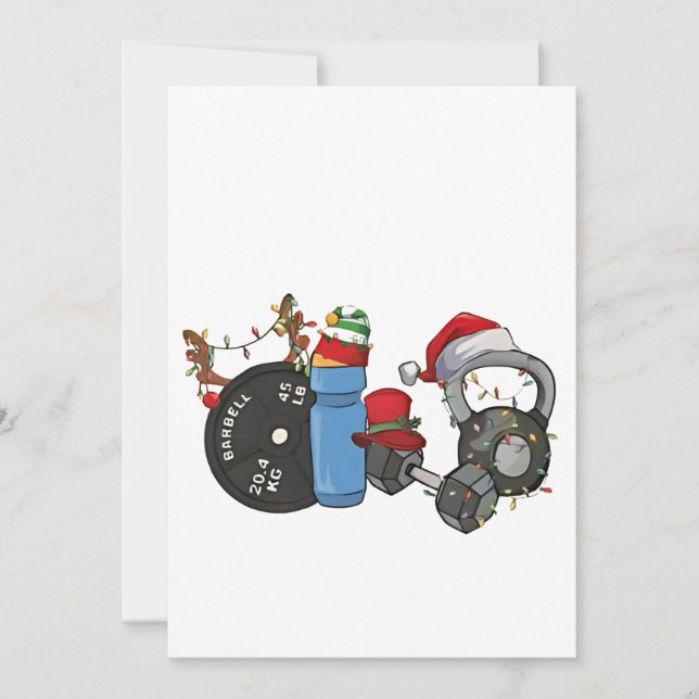 Funny Santa Weightlifting Dumbbells Gym Christmas Holiday Card (Front)