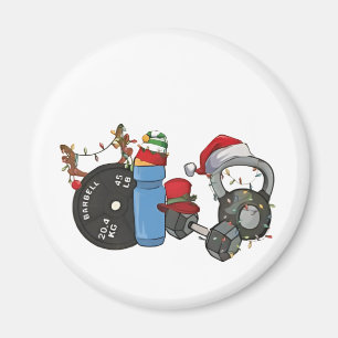 Funny Santa Weightlifting Dumbbells Gym Christmas Magnet