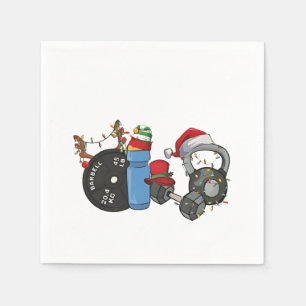 Funny Santa Weightlifting Dumbbells Gym Christmas Napkin