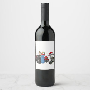 Funny Santa Weightlifting Dumbbells Gym Christmas Wine Label