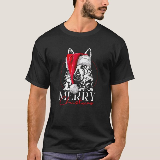Funny Santa White Swiss Shepherd Dog Merry Christm T-Shirt (Front)
